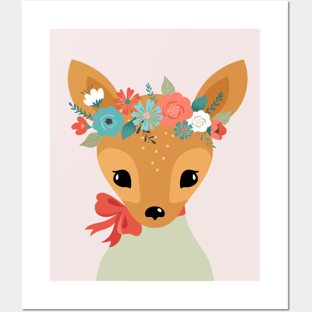 Floral Baby Deer Wall Art by JunkyDotCom